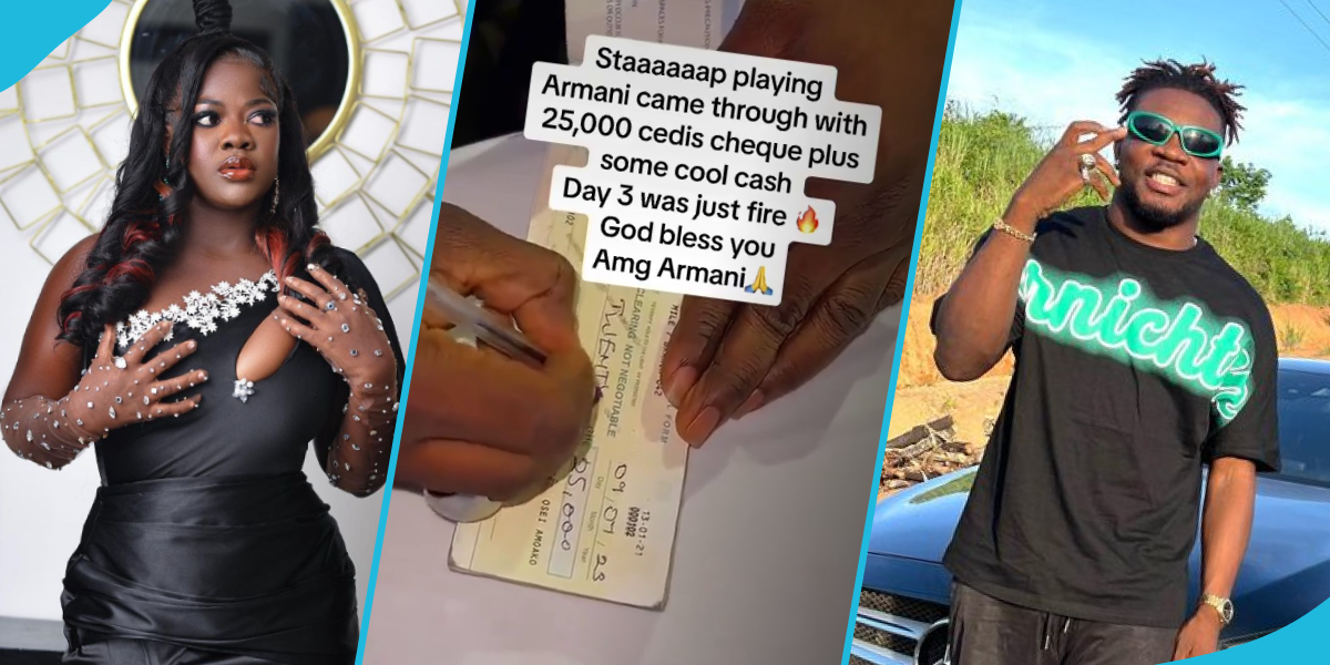 Asantewaa leaps for joy as AMG Armani gifts her a GH¢25k cheque, and buys GH¢5k worth of Sitsafe: Heartwarming video melts many hearts