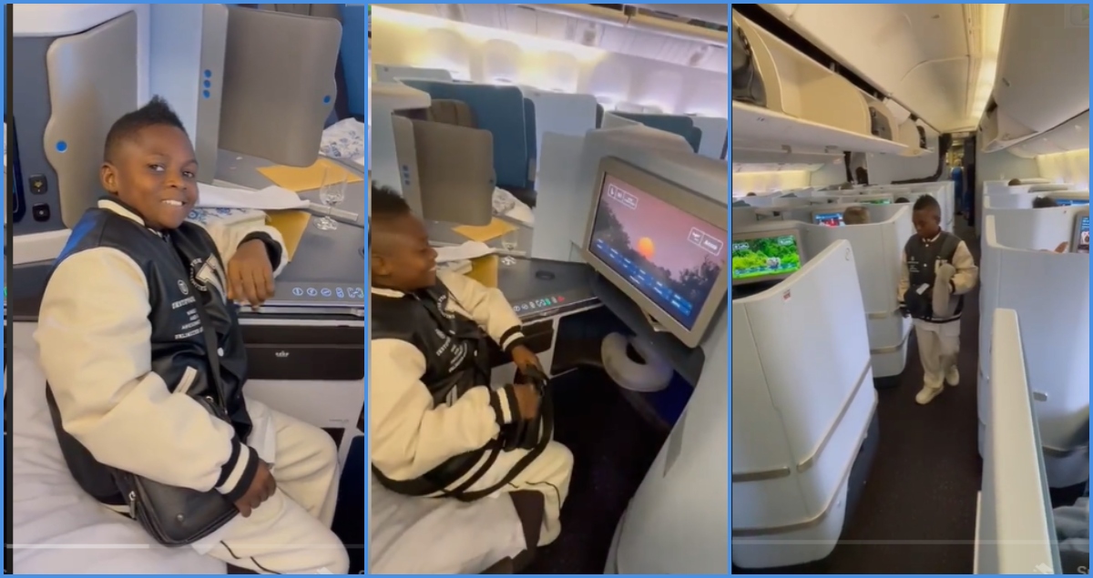 Yaw Dabo flies business class and flaunts plush interior of plane