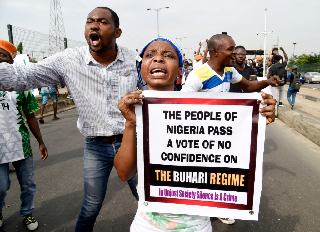 Anger: A protest in Lagos in June 2021 over insecurity and governance under Buhari