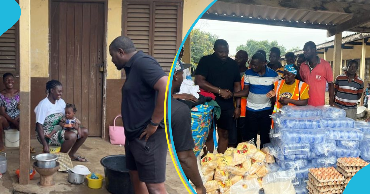 John Dumelo donates items to Akosombo Dam spillage victims, warm gesture melts many hearts
