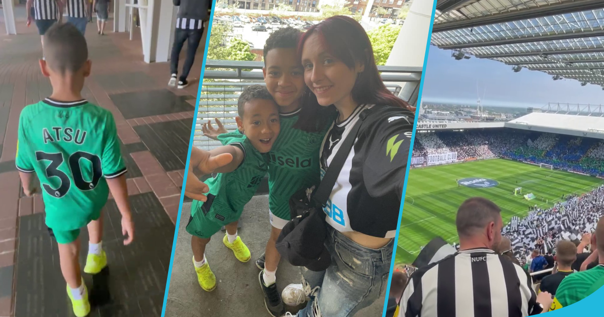Atsu's sons and wife wear his Newcastle jersey to watch match between the club and Brighton, videos