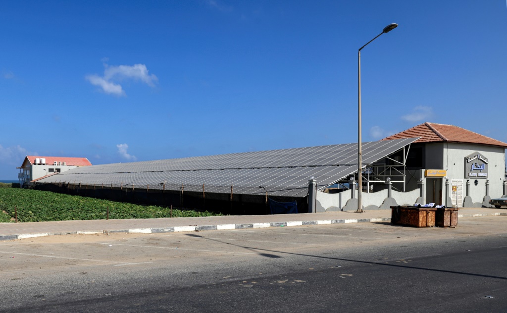 A solar farm facility powering "The Sailor" seafood restaurant
