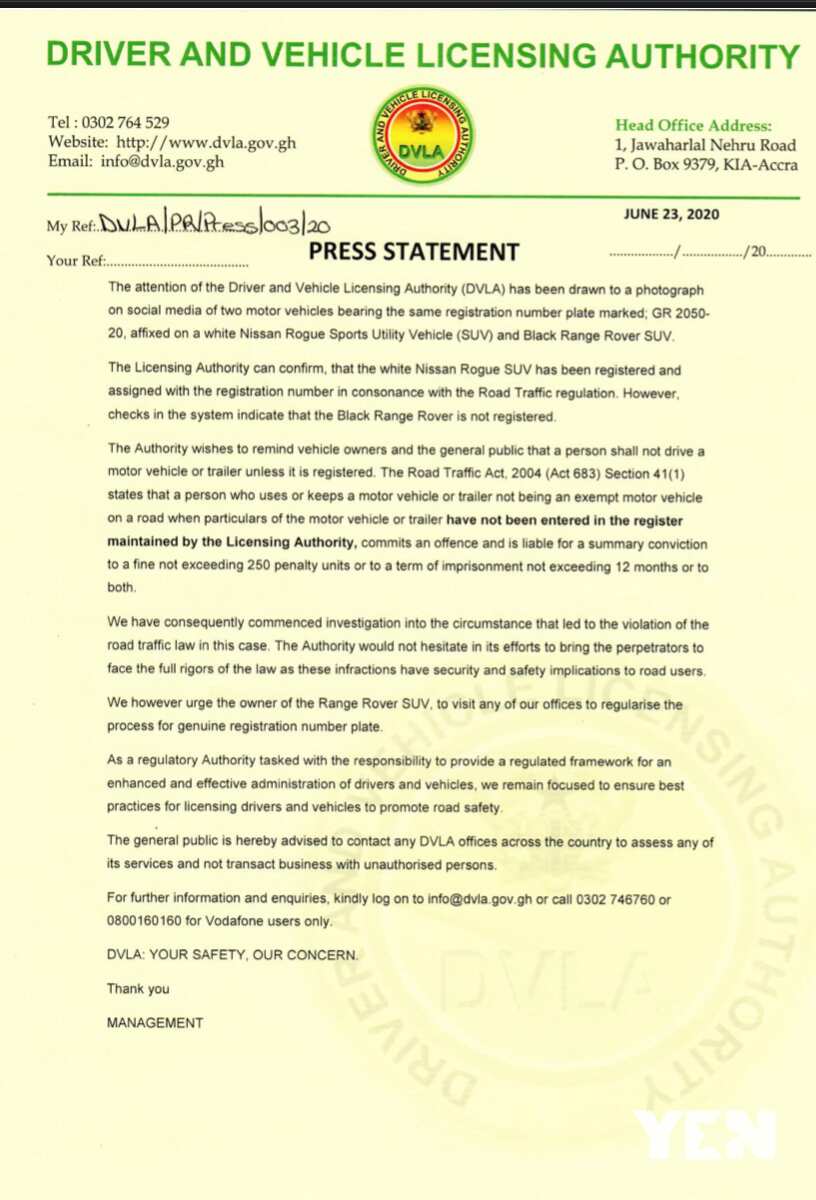 DVLA issues press statement on Nana Aba Anamoah’s birthday Range Rover; says it is fake