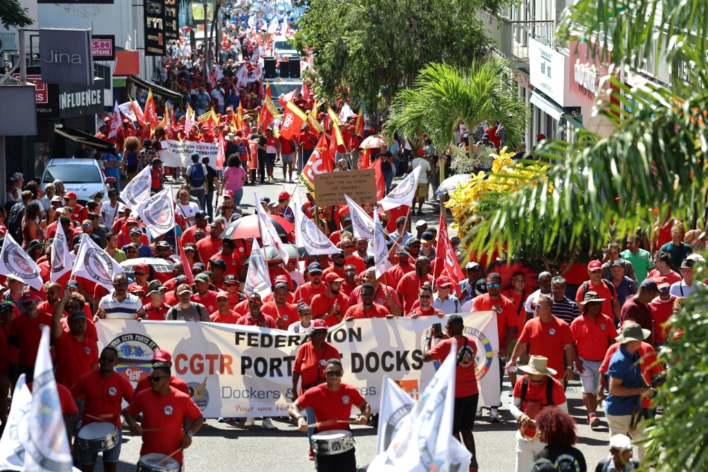 People protest against the unpopular pensions overhaul on the French Indian island of La Reunion