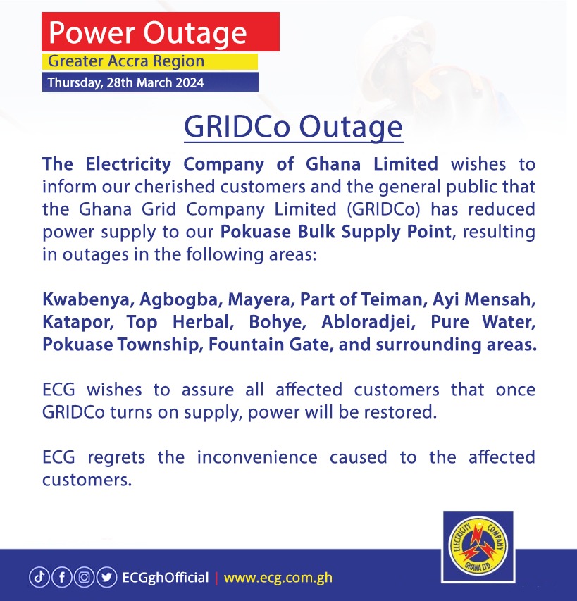 ECG Outlines Areas To Be Affected By Power Cuts Amid Calls For Dumsor Timetable