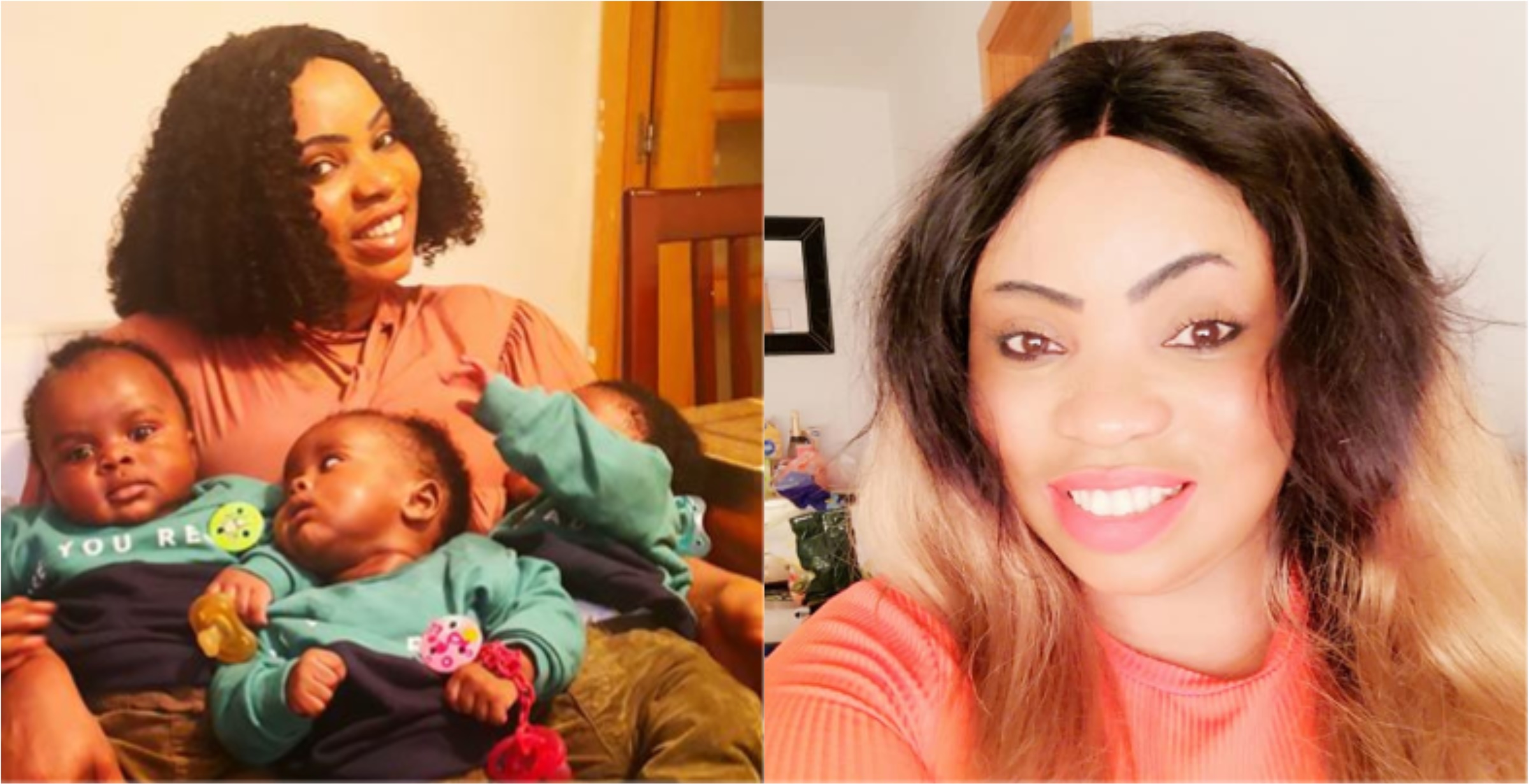 Beautiful woman poses with her adorable triplets in photos; stirs powerful reactions