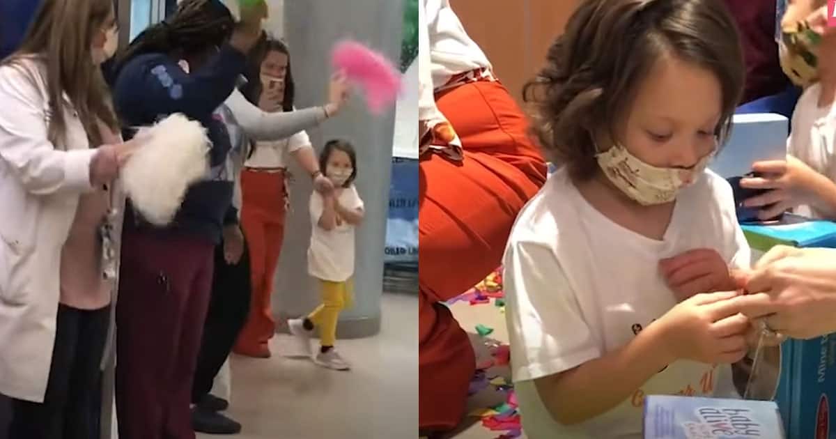 Nurses, doctors line up at hospital corridor to cheer girl who completed chemo treatment