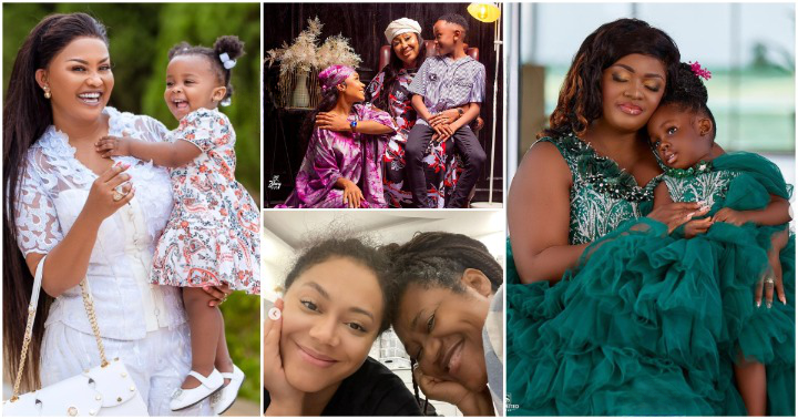 Photos of McBrown and her daughter, Nadia Buari and her mom, Akuapem Poloo (her mom and son), and Tracey Boakye and her daughter.