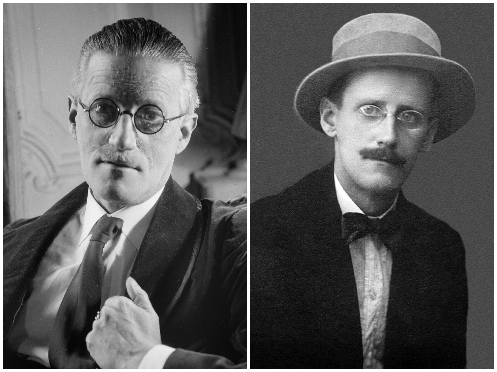 A photo and portrait of James Joyce