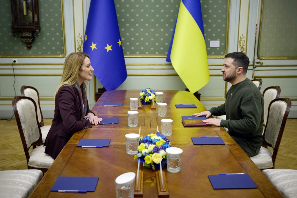 The president of the European Parliament Roberta Metsola met Ukraine's President Volodymyr Zelensky on an unannounced visit to Lviv, western Ukraine