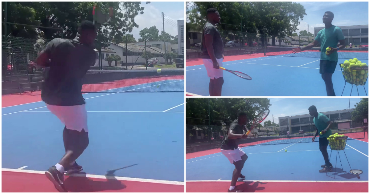 Asamoah Gyan plays tennis