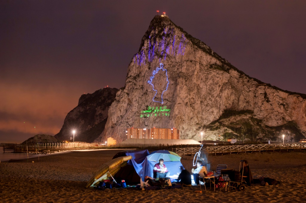 An image of the Queen Elizabeth II's profile projected onto the Rock of Gibratar in 2016 for her 90th birthday