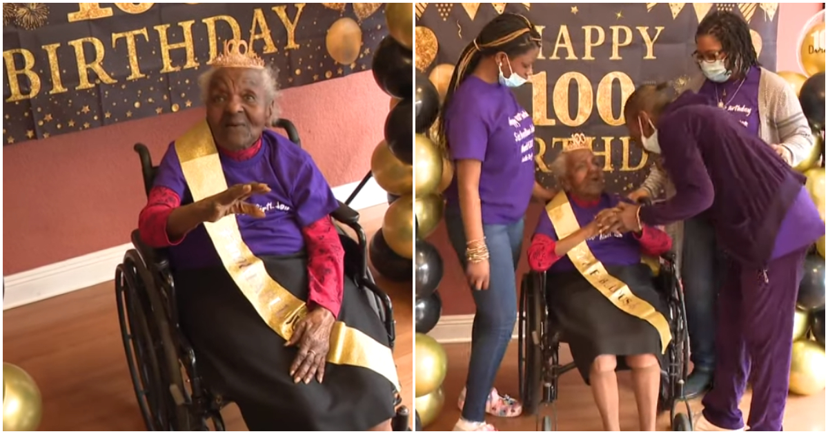 African-American woman celebrates turning 100 years old.
