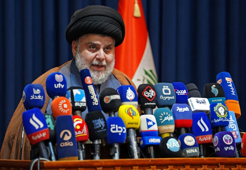 Sadr, pictured giving a news conference in Iraq's holy shrine city of Najaf, on November 18, 2021