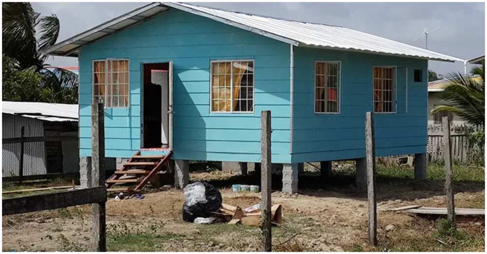 A completed wooden house in Guyana