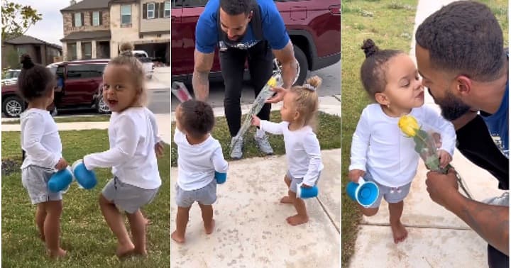 Dad gifts twin daughters flowers