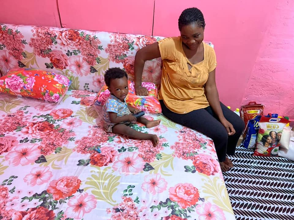 Joy as Adobea Kyei and her son get new mattress.