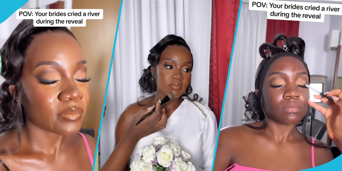 African bride cries after her bridal makeup