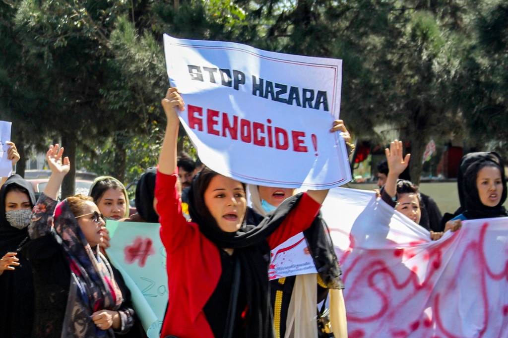 Dozens of women from Afghanistan's minority Hazara community protested in the capital after a suicide bombing a day earlier killed 20 people