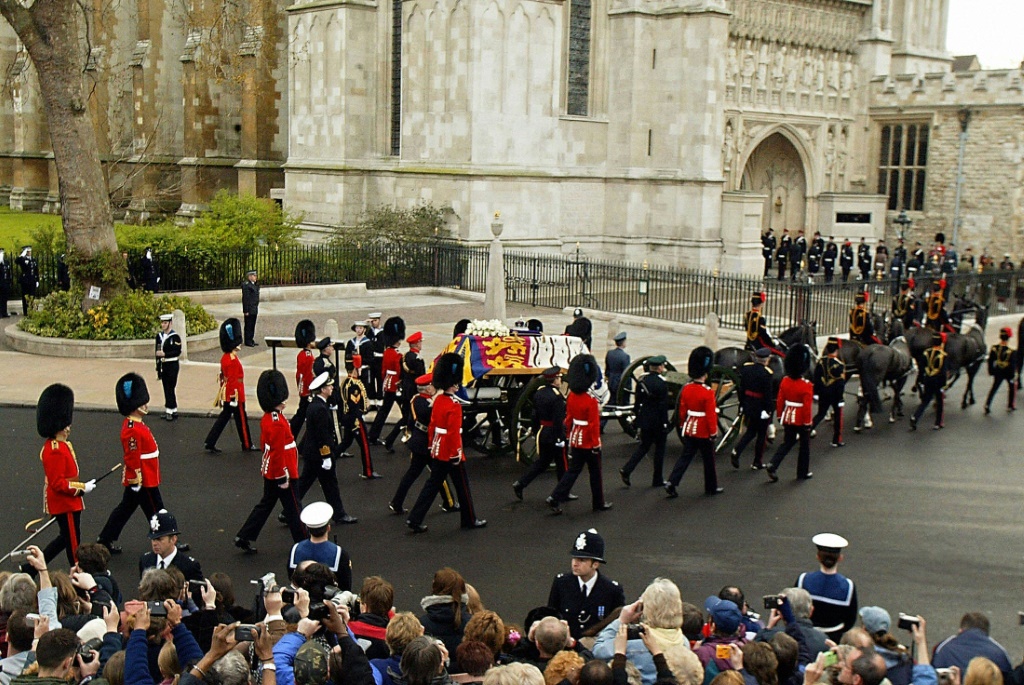 More than a million people lined the streets from London to Windsor after the Queen Mother's funeral at Westminster Abbey