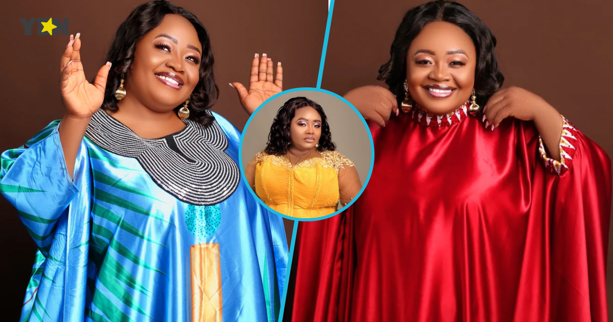 Ghanaian gospel musician Selina Boateng looks ethereal in long-sleeve corseted Kente gown and expensive hair