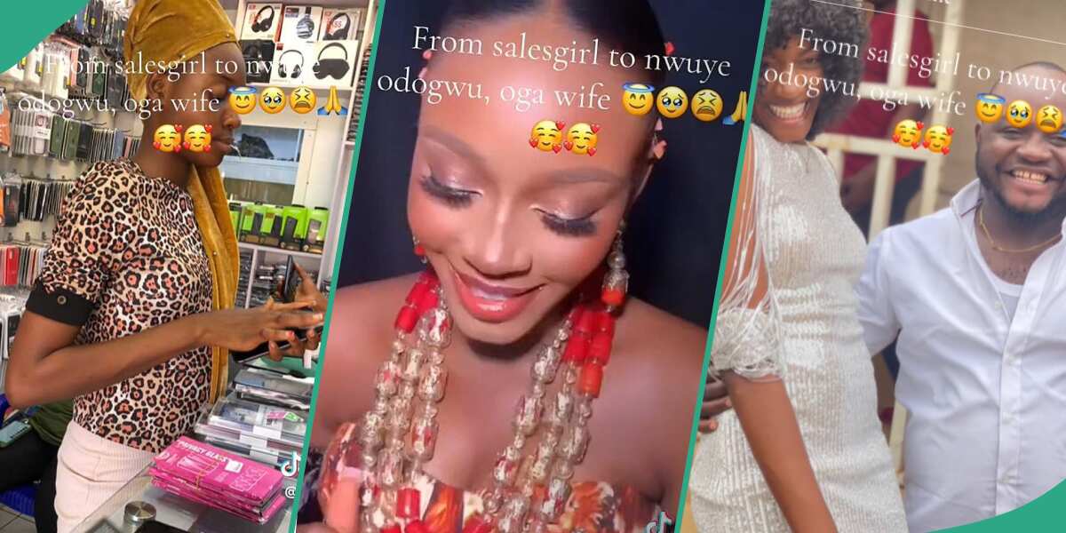 Lady over the moon as she weds her rich boss, video trends: "From sales girl to oga wife"