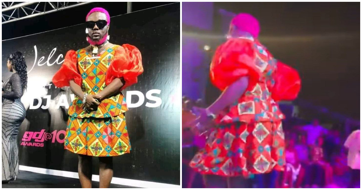 Ghana DJ Awards: DJ Azonto Steals Show with Colorful Kaba and Skirt; Outfit Sparks Massive Reactions