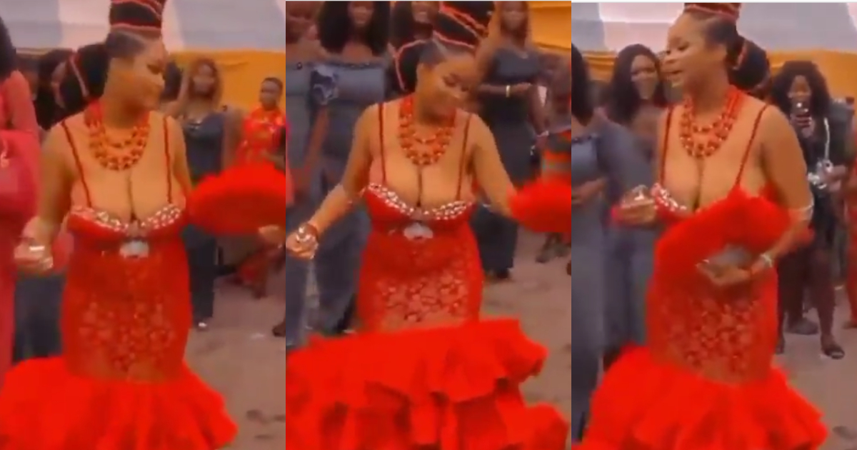 Bride raises attention to herself as she steps out at engagement in 'free show' dress (video)