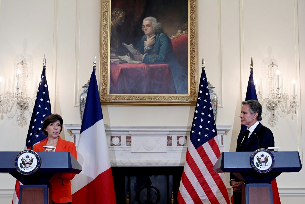 French Foreign Minister Catherine Colonna speaks during a press conference with US Secretary of State Antony Blinken at the State Department