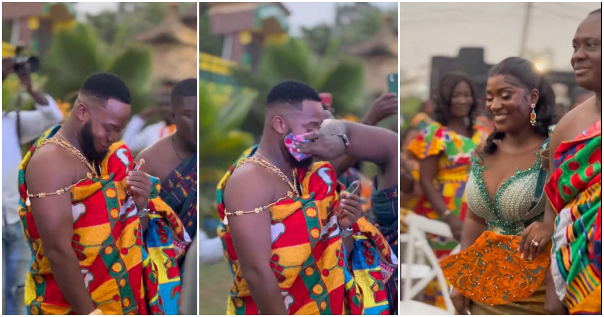 Handsome Groom In Rich Kente Almost Cries After Seeing Bride