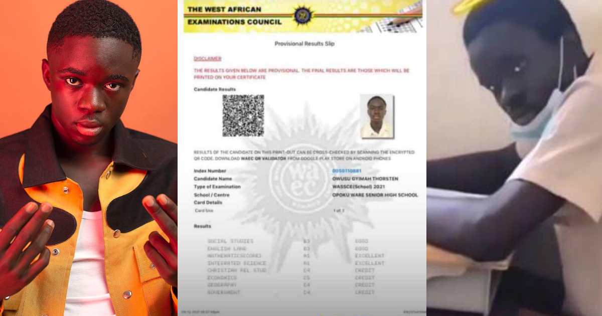 Yaw Tog's friend leaks his WASSCE result slip online, had an impressive grade with A1 in Maths and Science