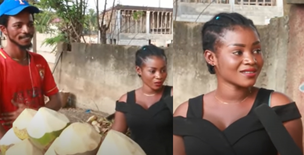 Many React as Cute Ghanaian Lady who Helps her boyfriend Sell Coconut Goes Viral