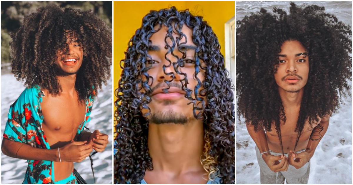 Handsome male model with long natural hair and beautiful eyes flaunts curls; ladies thirst over him: “My god in the sky”