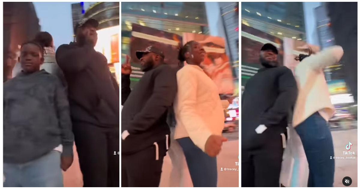 Tracey Boakye dancing with her husband and kids in a video