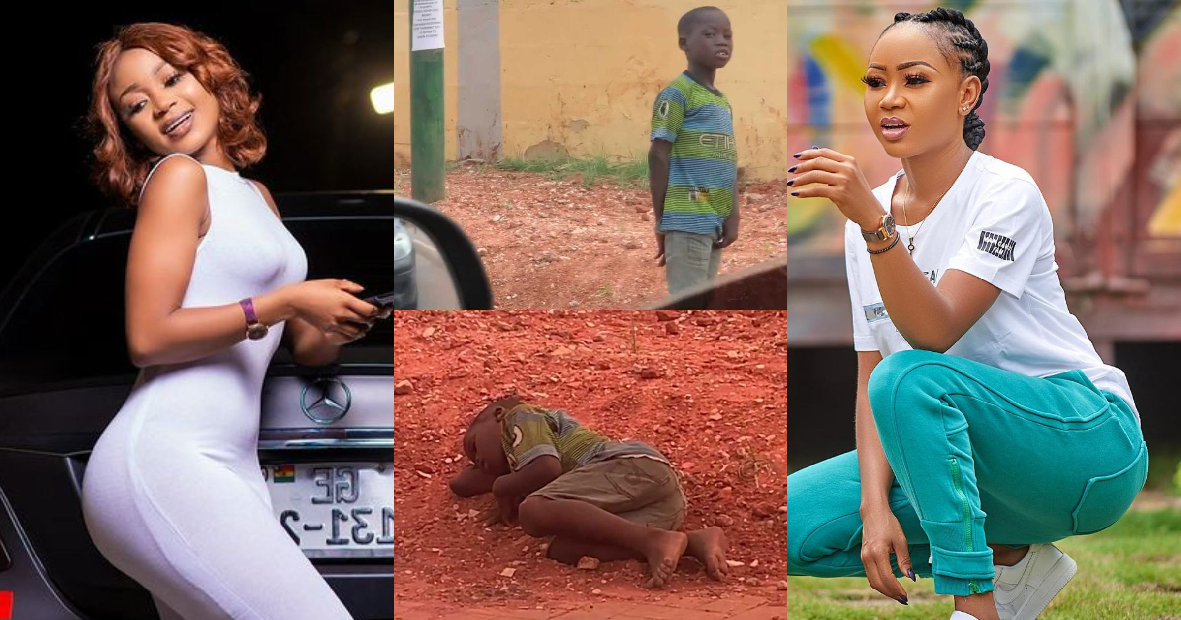 Akuapem Poloo Gifts Shows Love To Street Child Lying On Dusty Road In New Video; Ghanaians Praise Her