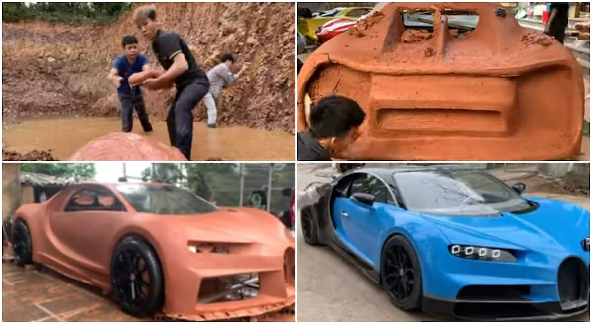 4 Vietnamese boys mold Bugatti Chiron with clay.