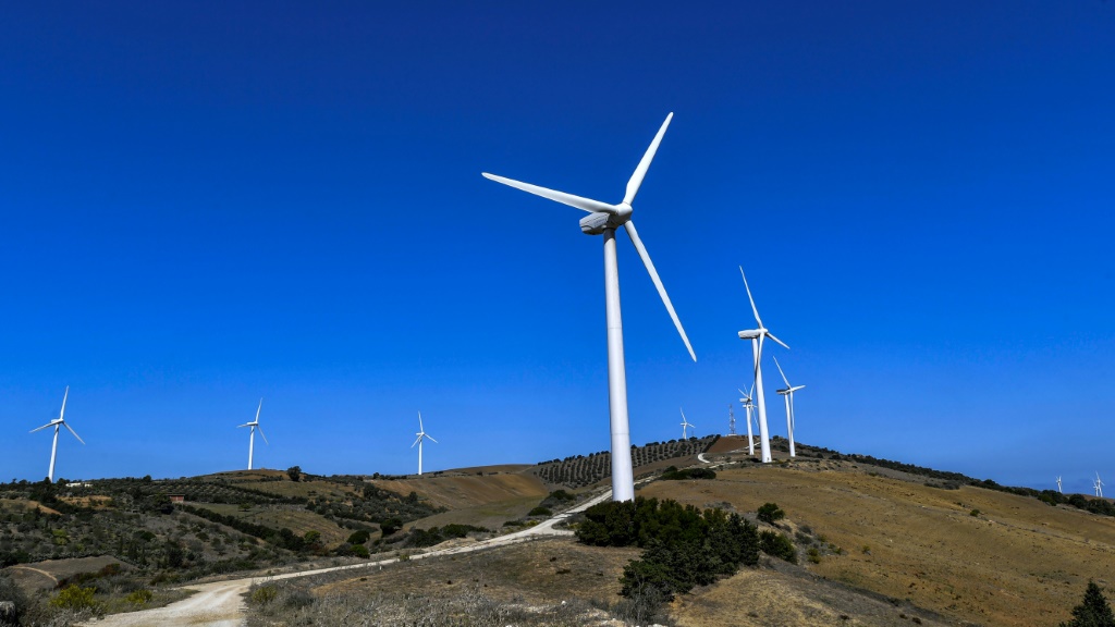 Wind turbines near Bizerte in northern Tunisia