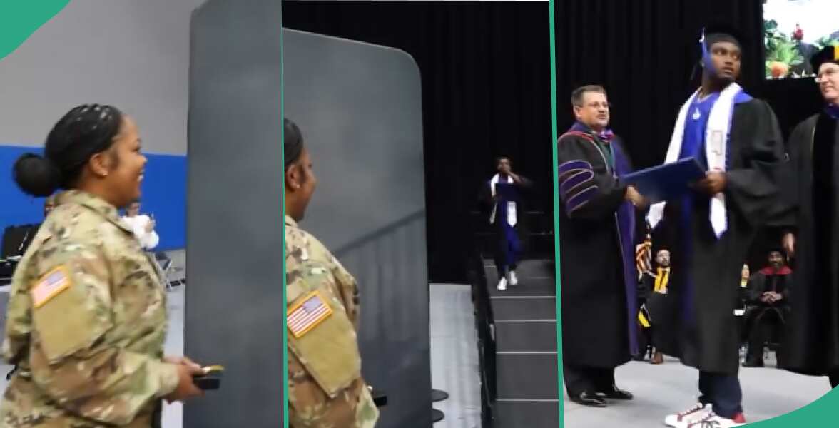 Emotional video shows moment soldier mum surprised her son at his graduation