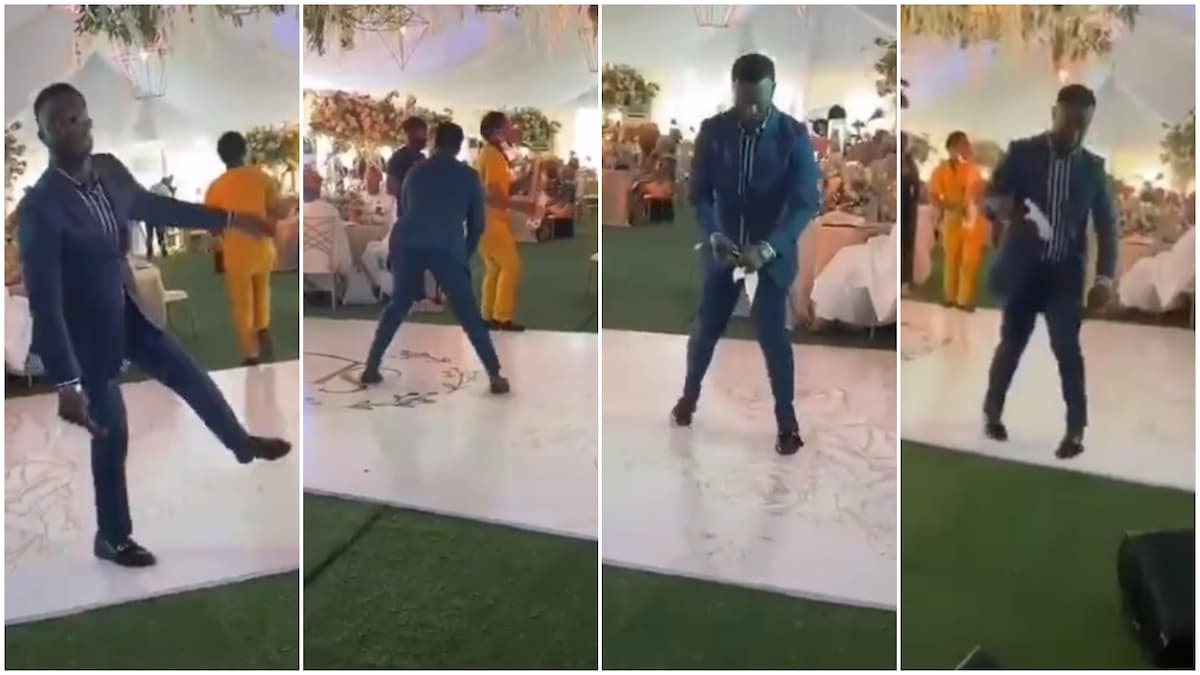 See how man 'scatters' dance floor at wedding ceremony with 'gbese' moves
