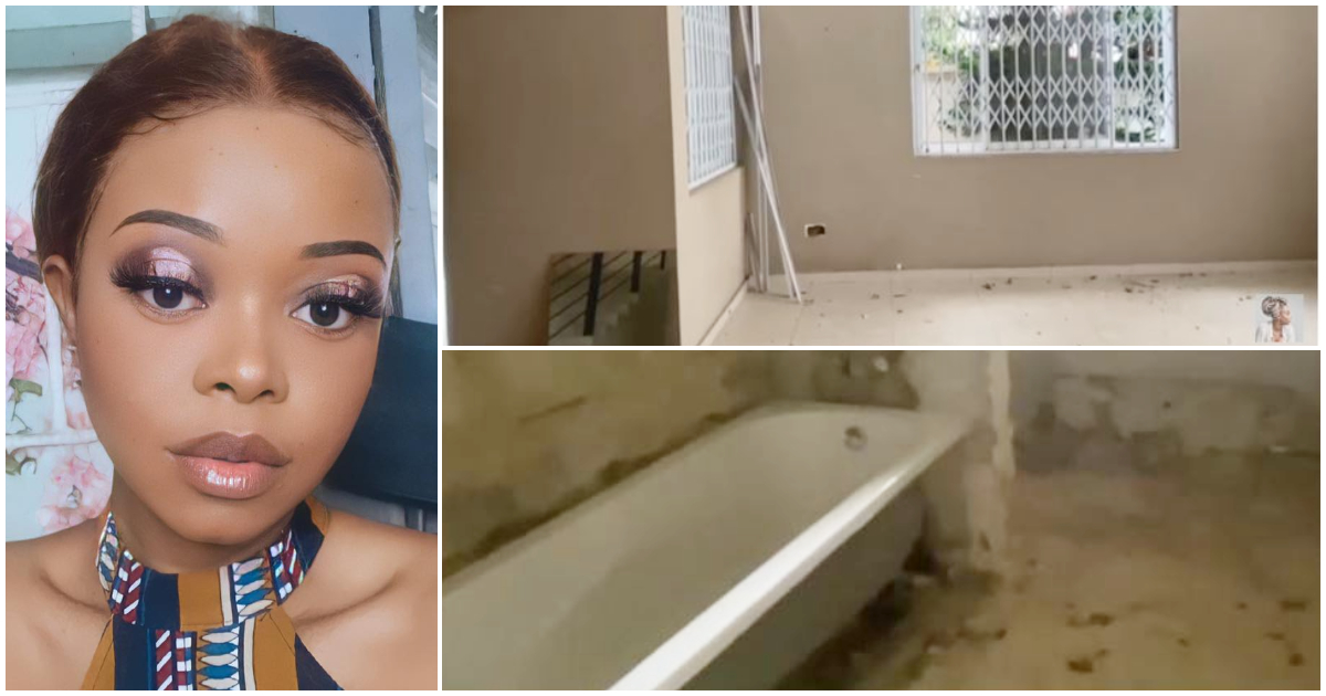 Woman flaunts uncompleted house she is building in Ghana