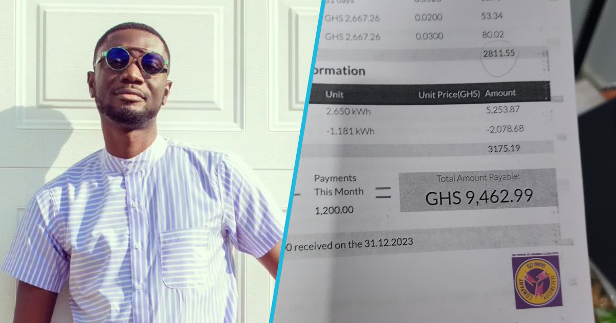 Ameyaw Debrah in shock as he receives GH¢9.5k electricity bill for December, storms ECG office