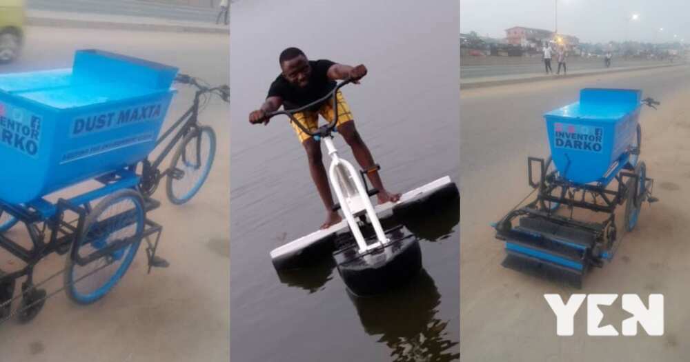 Ghanaian who invented water bike invents rubbish & dust-collecting bike (video & photos)
