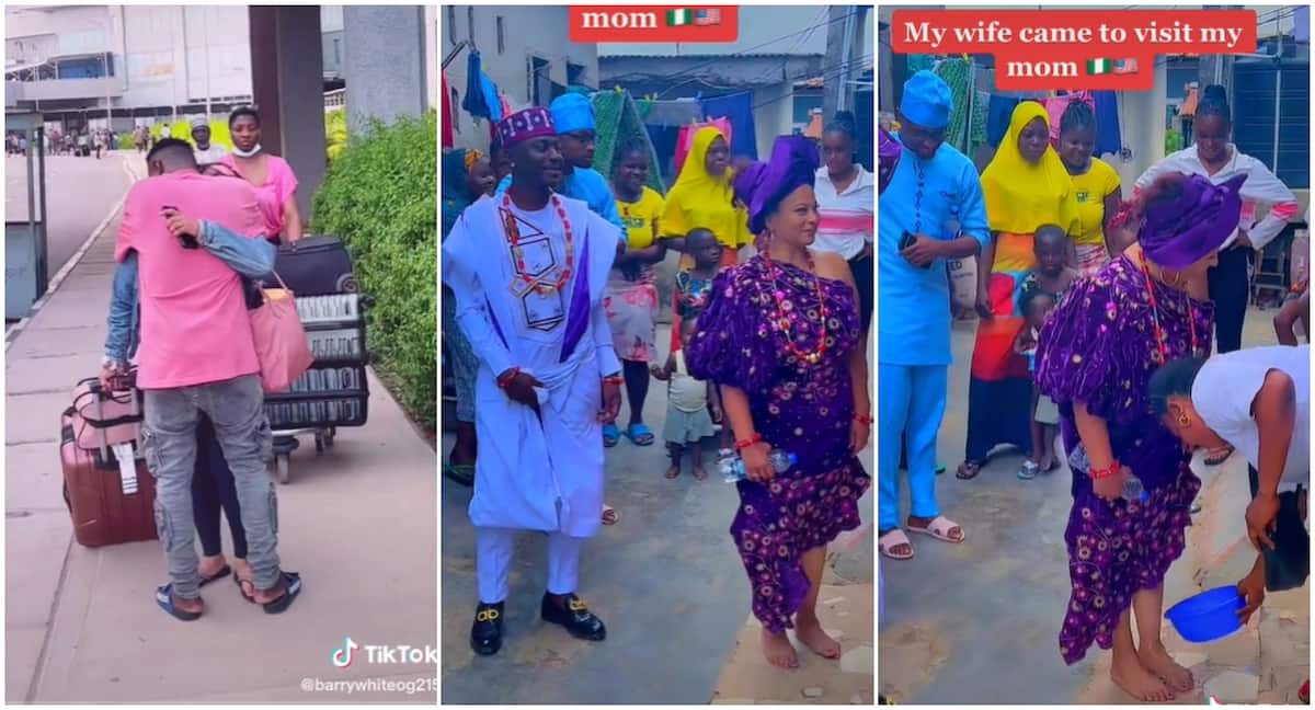 Young man marries oyinbo lover in sweet traditional ceremony after welcoming her to Nigeria, videos go viral