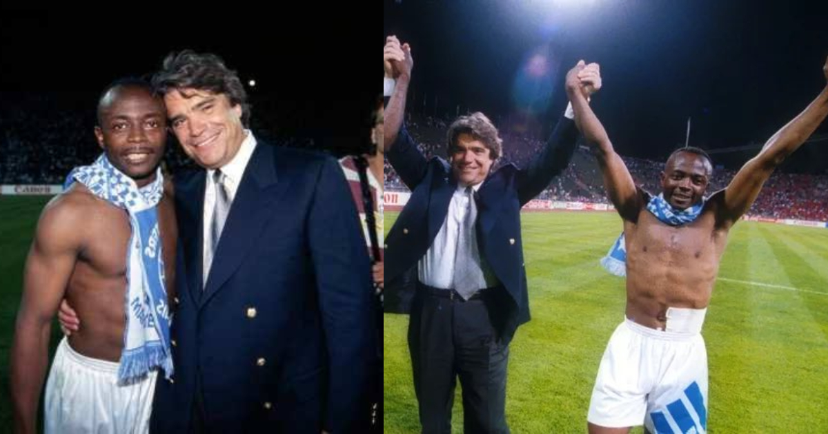 Bernard Tapie and Abedi Pele in 1993. SOURCE: Twitter/ @AnthonyBaffoe