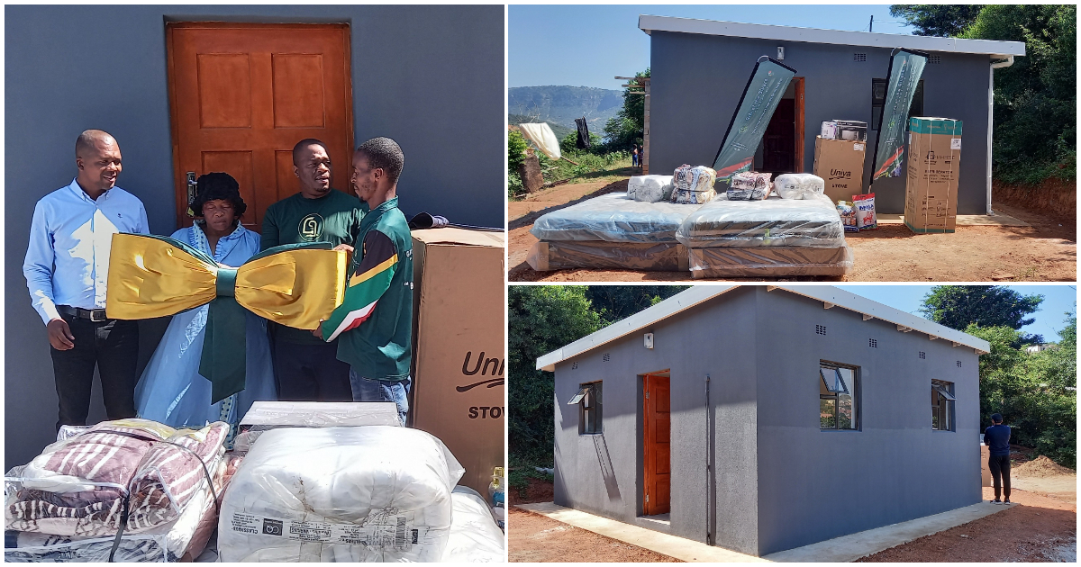 NGO builds a house and gives household items to a woman whose house was destroyed by floods