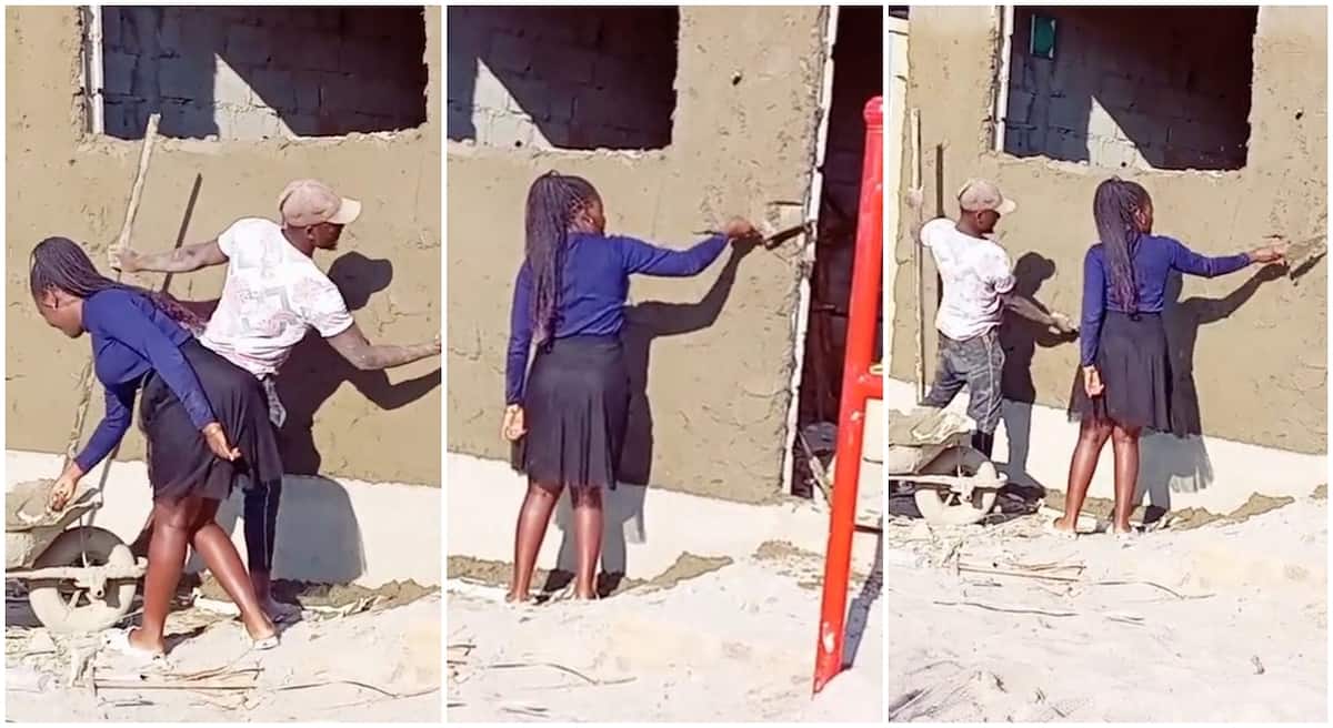 Photos of touching moment a pretty lady joined her man at construction site.