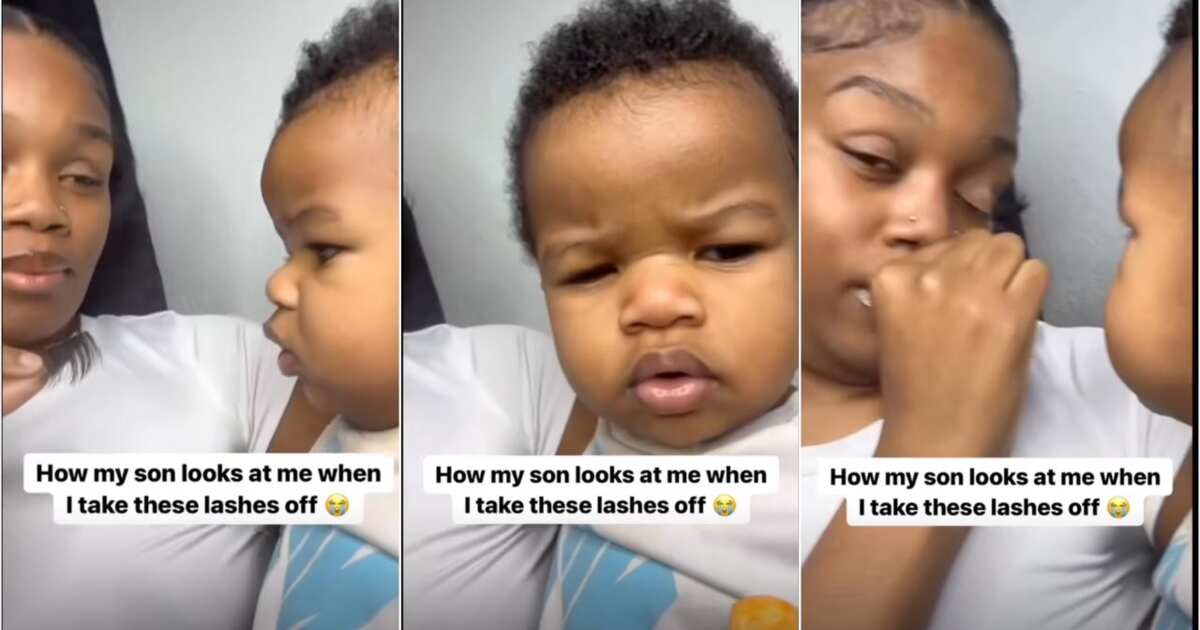 Cute little boy confused after mum removes artificial lashes, funny video goes viral