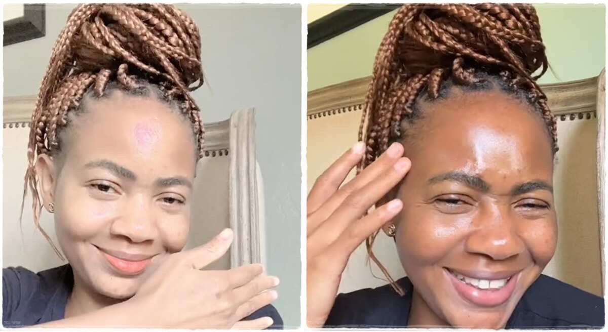 Lady exposes skin-lightening cream sellers as she uses TikTok filter to make her skin look fair in viral video: "The secret is out"