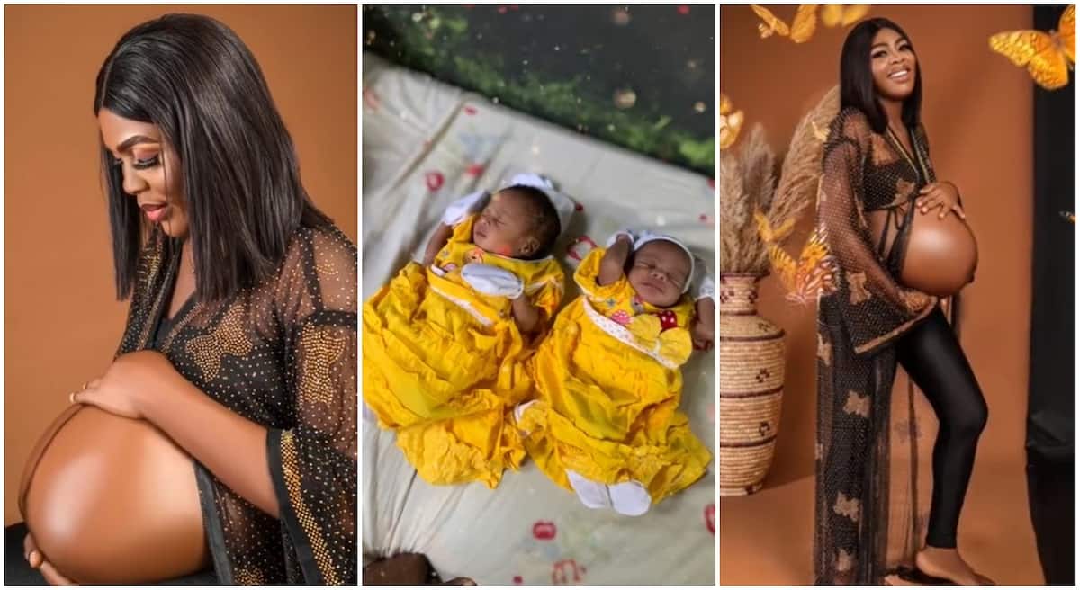Photos of black mum flaunting her baby bump and her twin babies.