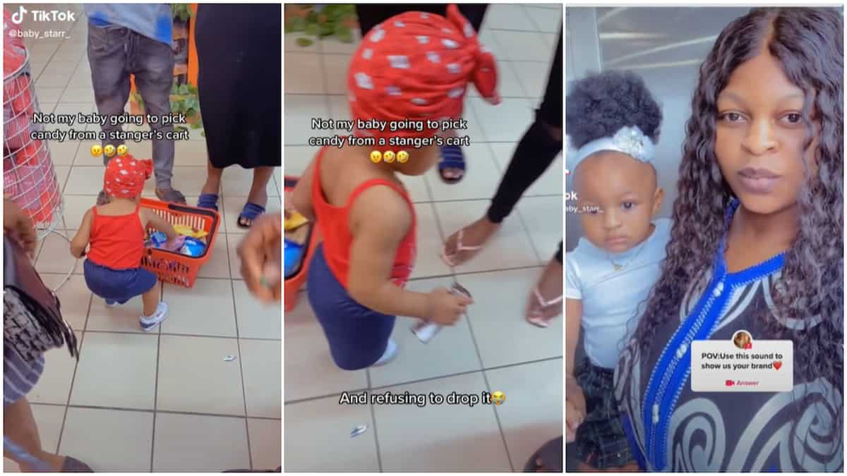 Funny kid picked candy/baby created a scene in a supermarket.